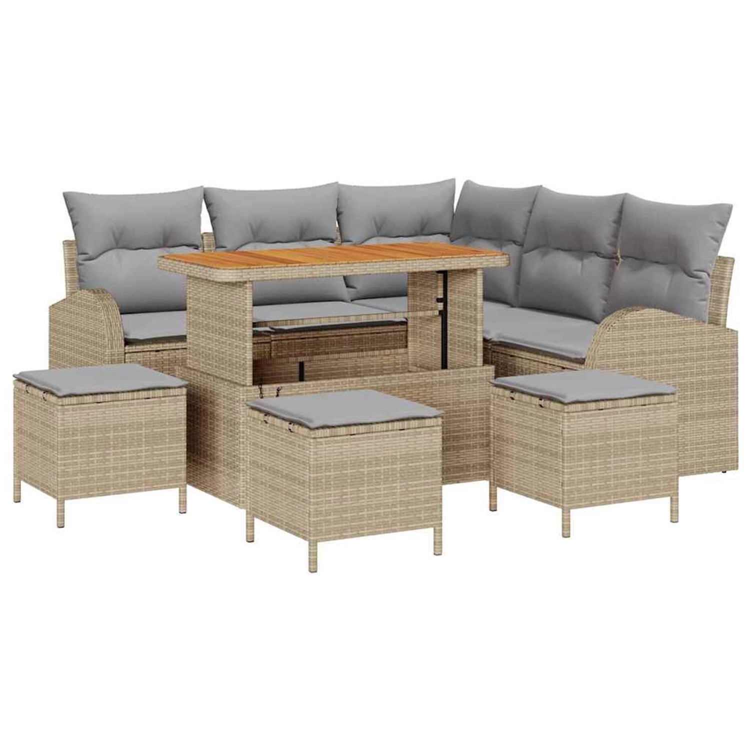 vidaXL Garten-Sofa-Set mit Kissen 9-Tlg Beige Poly Rattan 3362402 günstig online kaufen