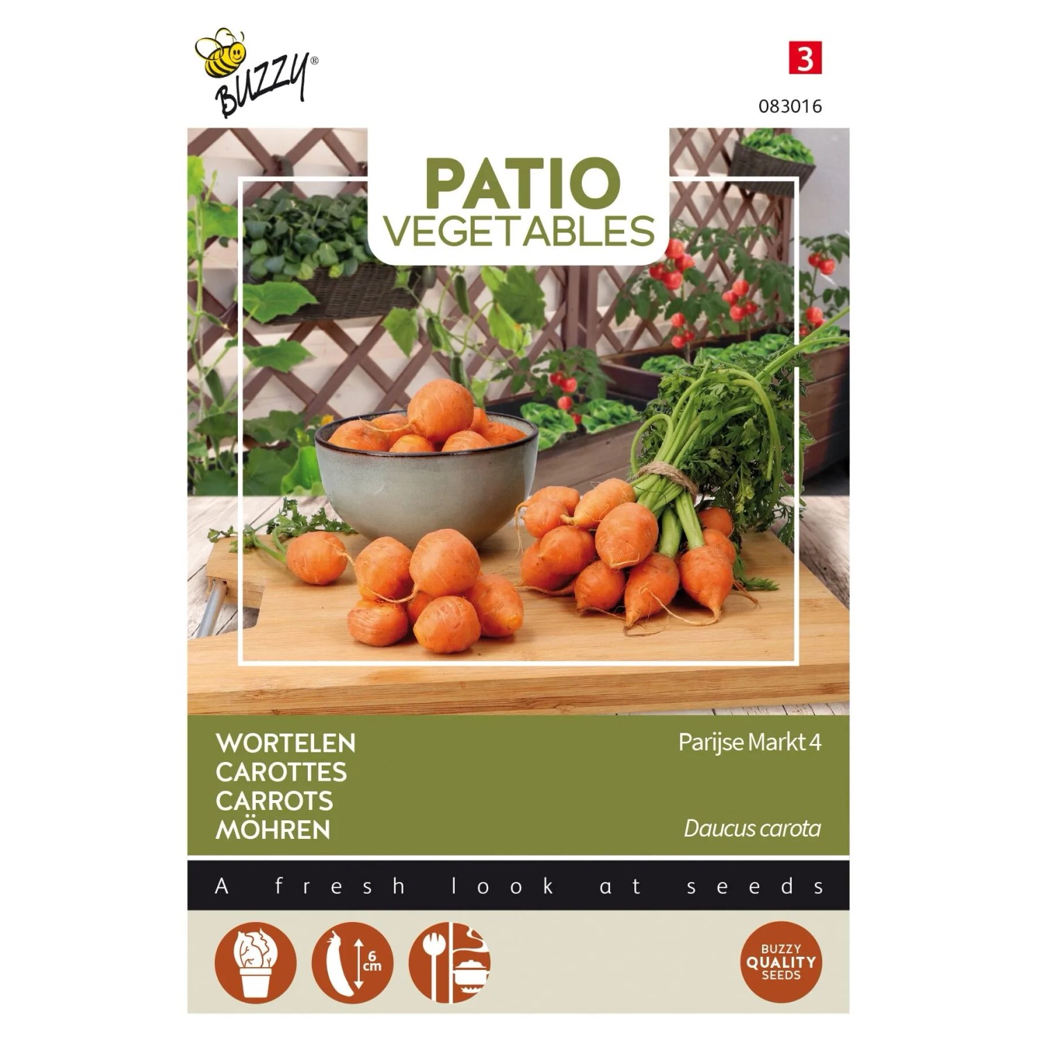 Buzzy Patio Veggies Möhren Pariser Markt 4 SamenCa. 1 grGeeignet für Gemüsegärten auf Balkonen