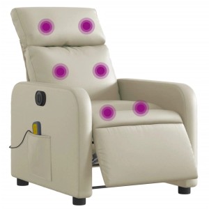 Elektrischer Massagesessel in Creme Kunstleder mit Vibrationsmassage und Seitentasche.