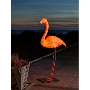 Großer, leuchtender LED-Flamingo aus Acryl mit bernsteinfarbenen Dioden, 110 cm hoch, für Innen und Außen.