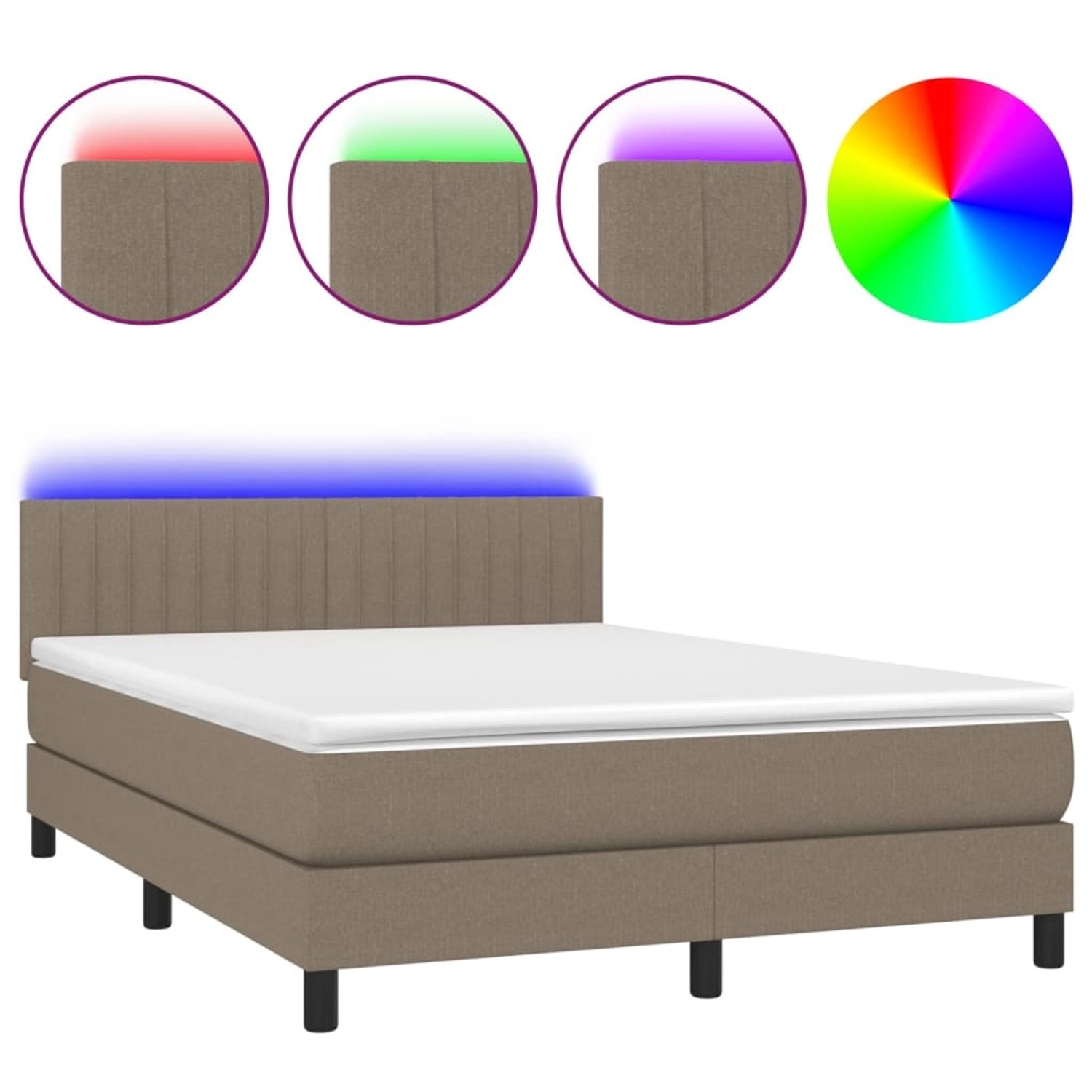 vidaXL Boxspringbett mit Matratze & LED Taupe 140x190 cm Stoff 3133313 günstig online kaufen