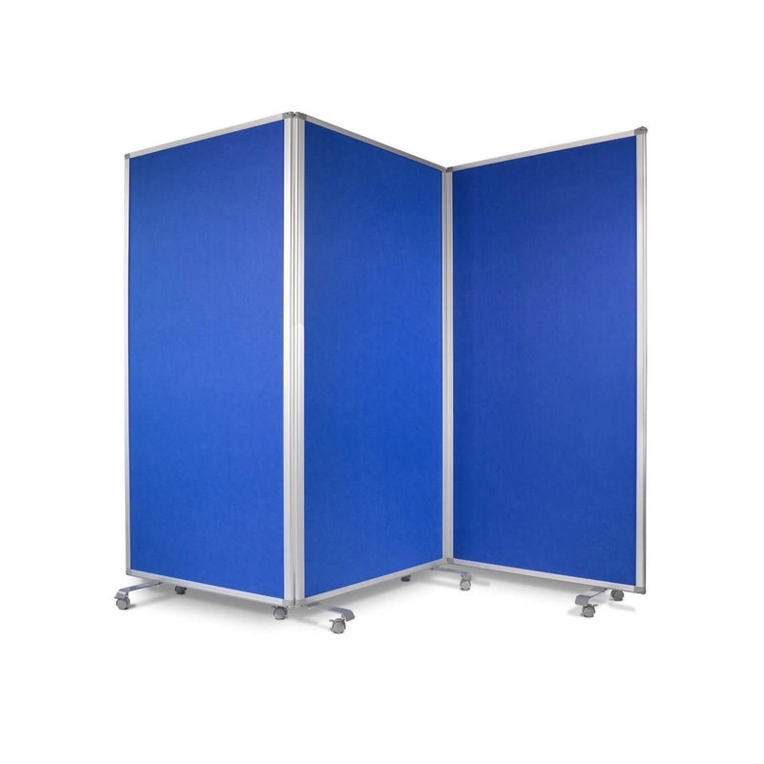 KARAT Filz Stellwand Dreiteilige Trennwand mit Rollen Doppelseitig Blau 270 x 180 cm