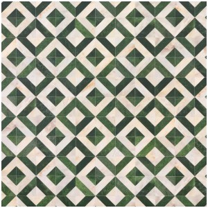 Primaflor PVC Bodenbelag Twilight mit Fliesenmuster in Grün und Beige.
