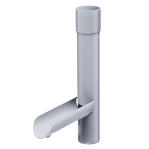 Grauer Inefa Regensammler für Fallrohr DN 50 aus PVC mit Klappe zum Befüllen von Regentonnen.