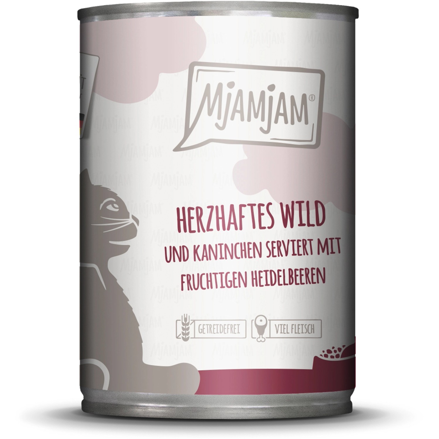 Mjamjam Nassfutter Herzhaftes Wild & Kaninchen an Fruchtigen Heidelbeeren 400 g