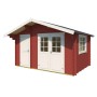 Schwedenrotes Lasita Gartenhaus Keila 28 mit Doppeltür und Fenster. Holz-Gartenhaus mit zwei Räumen.