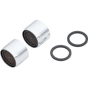 Zwei verchromte Mischdüsen M22 mit Dichtungen für Armaturen.