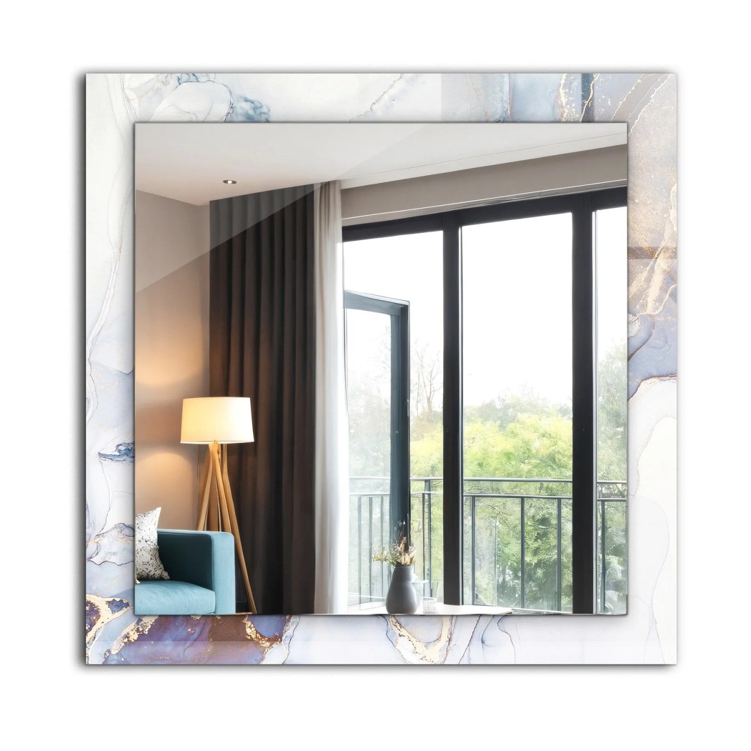 Tulup Spiegel mit Motivdruck Abstrakte Marmorkunst 60x60 cm Rechteckig Spiegel Aufdruck Spiegel Ornament Spiegel Ornamen...