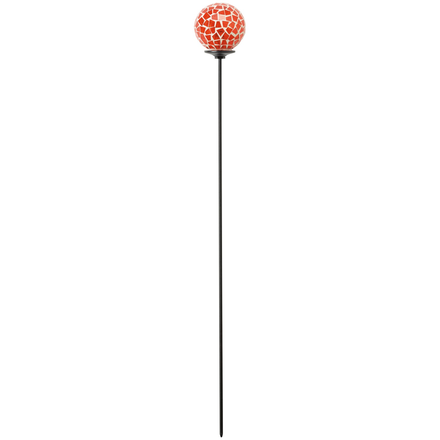 Gartenstecker mit orangefarbener Mosaik-Kugel, 75 cm hoch, für Gartendekoration.