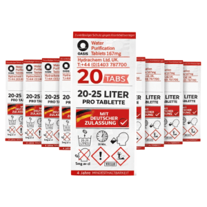 JUNG Oasis Wasseraufbereitung Tabletten, 20 Stück, für 20-25 Liter Wasser pro Tablette. Ideal für Camping & Outdoor.