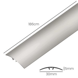 Silbernes Dalsys 3-in-1 Übergangsprofil aus Aluminium, 186x30mm, 5mm hoch. Ideal für Bodenbeläge.