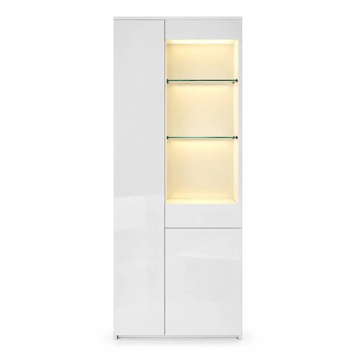 Merax Hochglanz Vitrine mit LED 2 Schubladen Hochschrank 70x35x180 cm