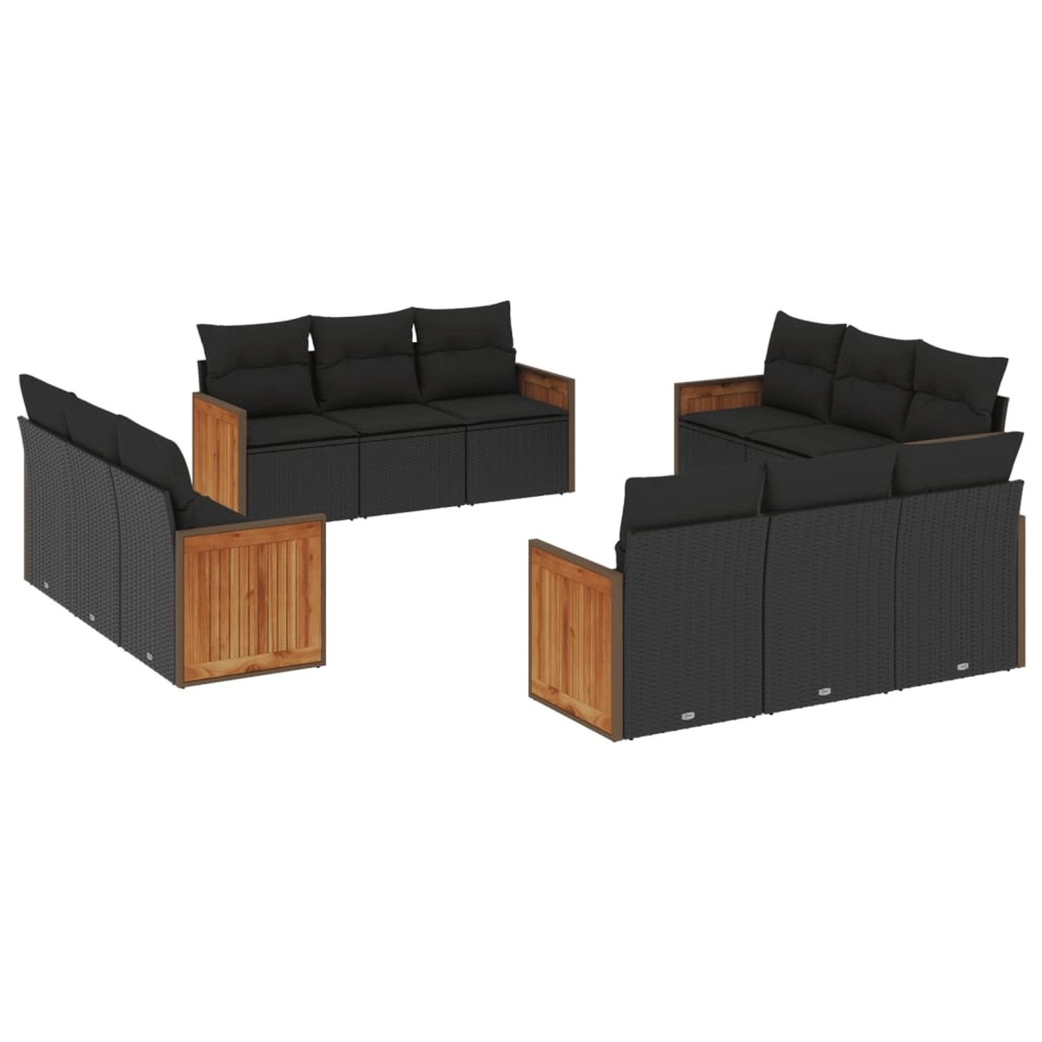 vidaXL 12-Tlg Garten-Sofagarnitur mit Kissen Schwarz Poly Rattan 3227511 günstig online kaufen