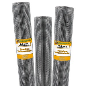 Drei Rollen Aquagart Volierendraht, 20m x 1m, Maschenweite 6,3mm, verzinkt.