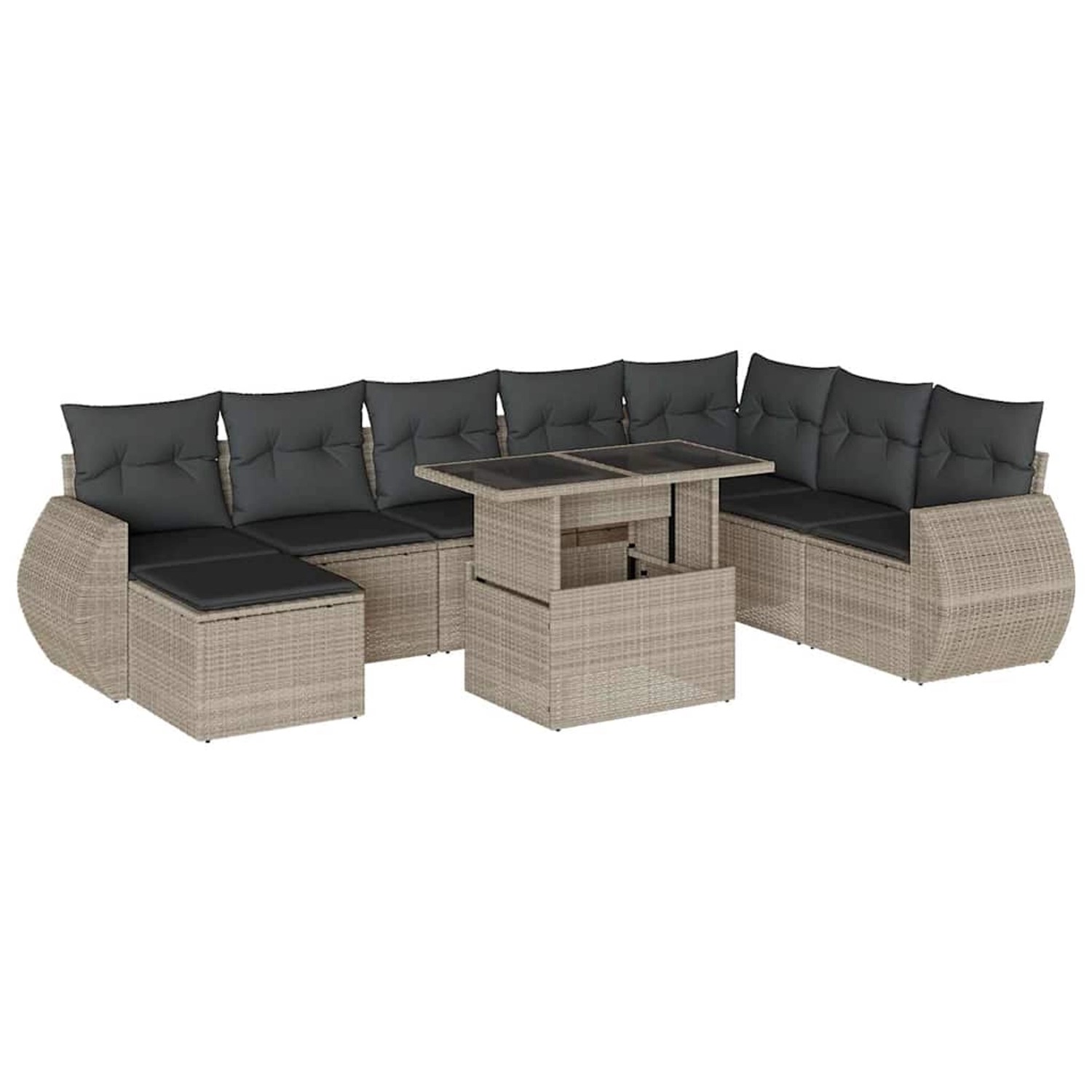 vidaXL 9-Tlg Garten-Sofagarnitur mit Kissen Hellgrau Poly Rattan 3268732 günstig online kaufen