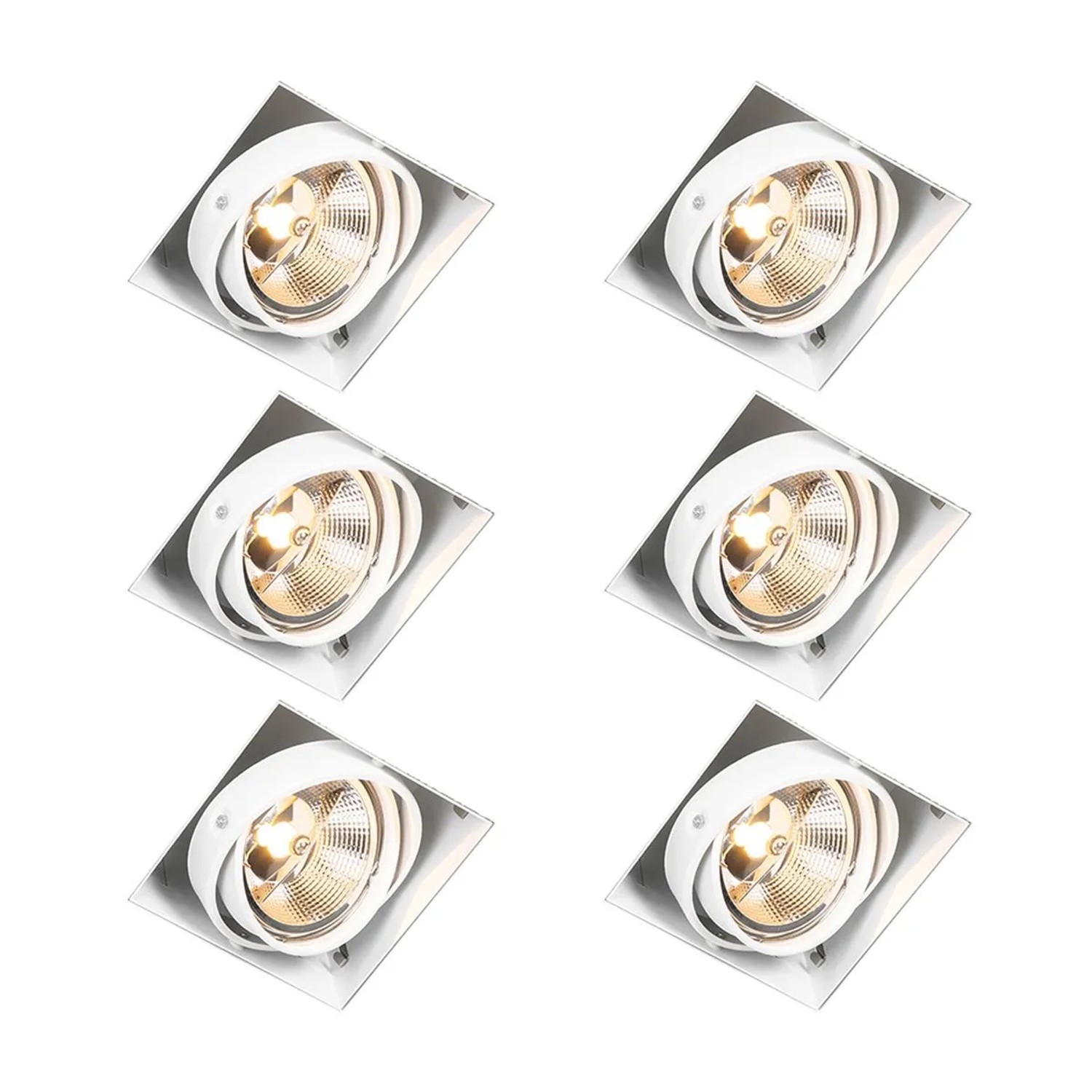 QAZQA Set mit 6 Einbaustrahlern Weiß GU10 AR111 Trimless Verstellbar Oneon