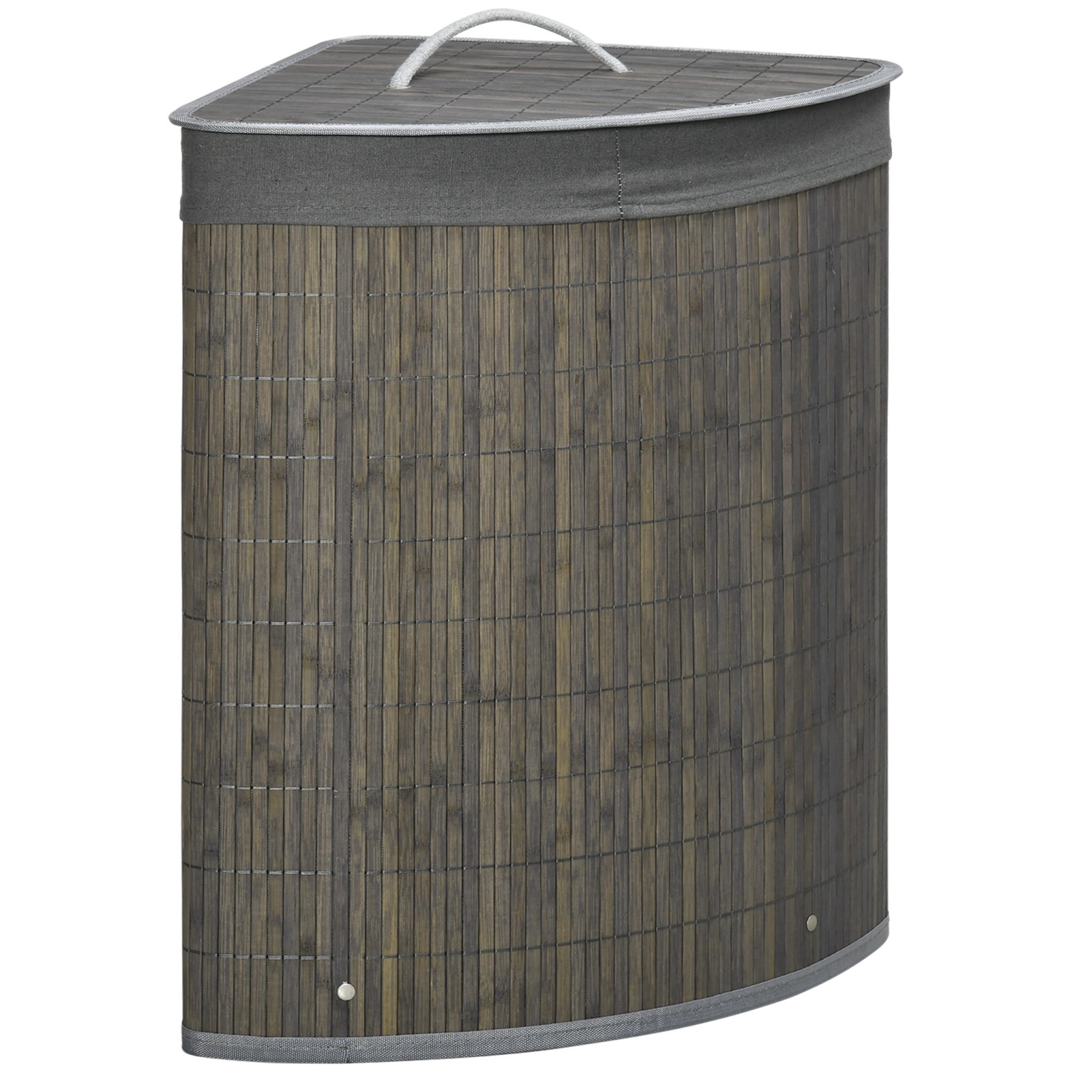 HOMCOM Wäschekorb mit Deckel 55L Bambus Grau 38L x 38B x 57H cm