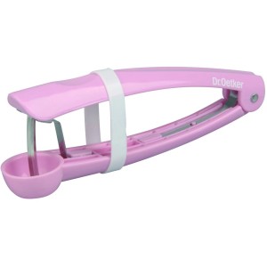 Rosafarbener Dr. Oetker Kirschentkerner aus Kunststoff mit Edelstahl-Funktionsteil.