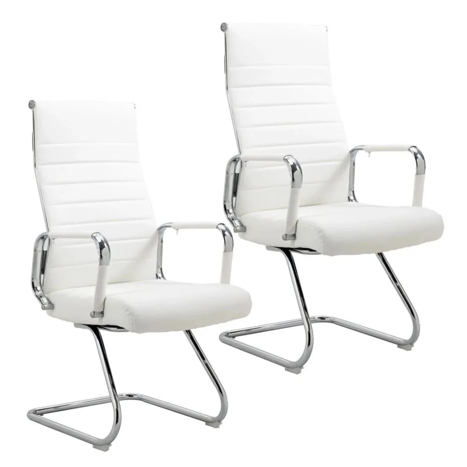 Svita Office Comfort 2er Set Besucherstuhl Freischwinger Mit Armlehne HB Kunstleder Weiß