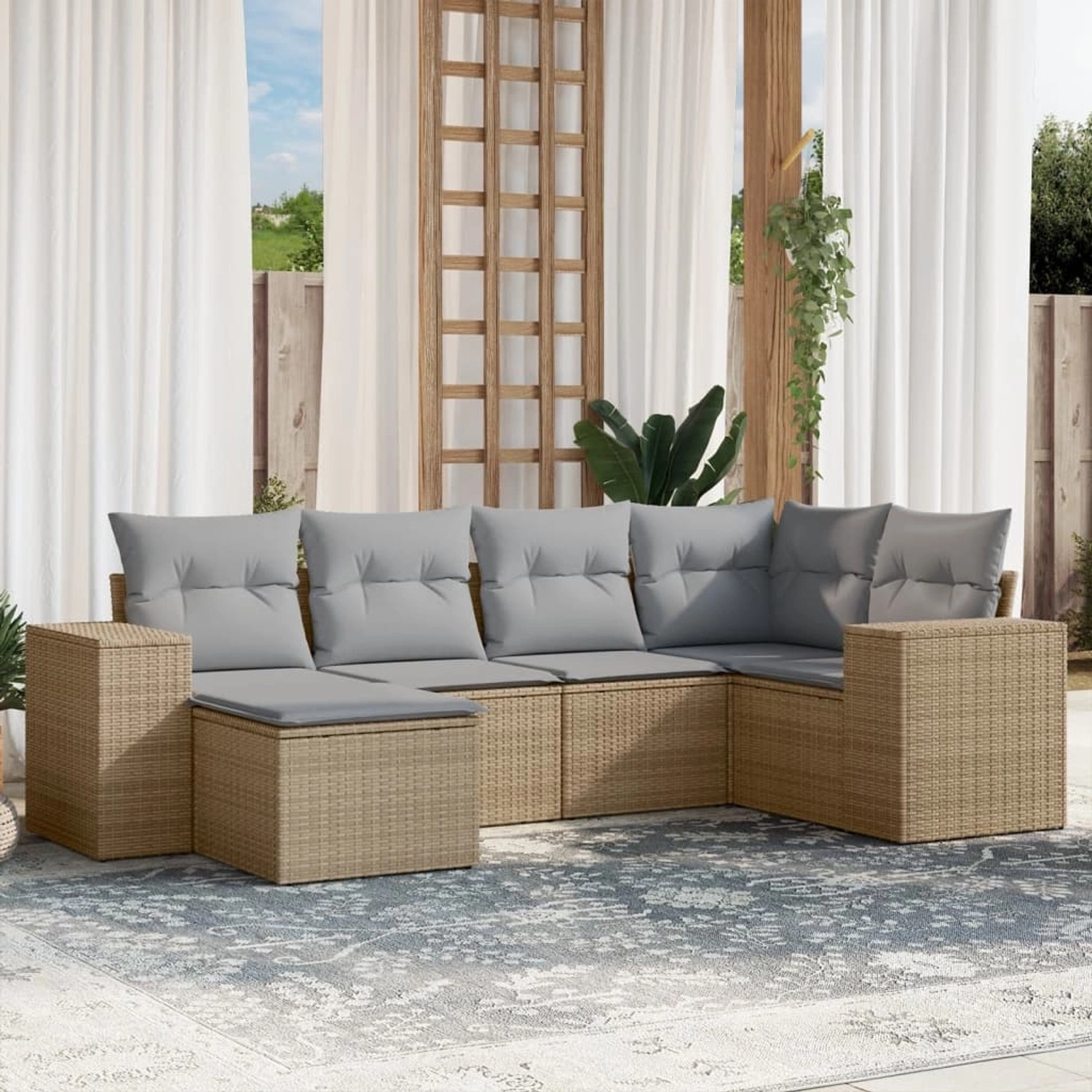 vidaXL 6-Tlg Garten-Sofagarnitur mit Kissen Beige Poly Rattan 3255196 günstig online kaufen