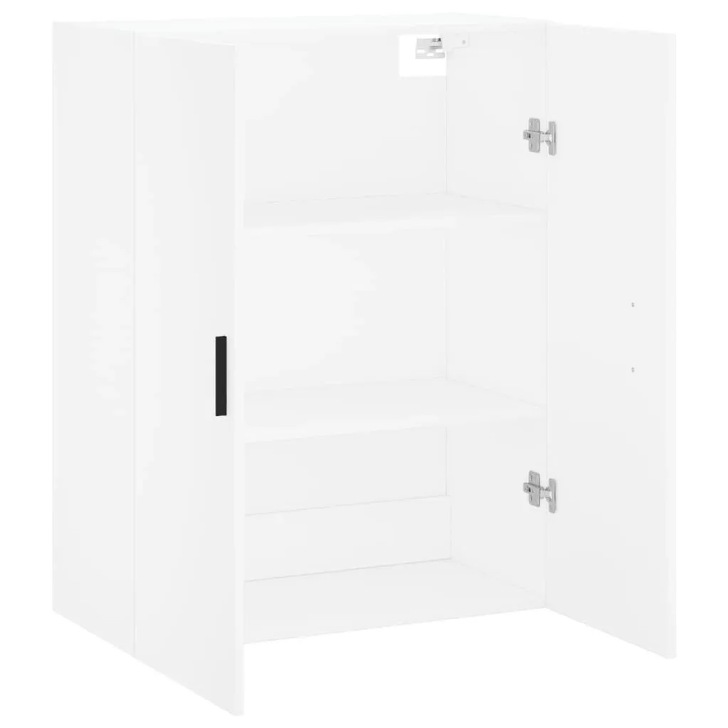 Weißer vidaXL Wandschrank mit zwei offenen Türen, schwarzem Griff und zwei Einlegeböden aus Holzwerkstoff. Wohnzimmerschrank.