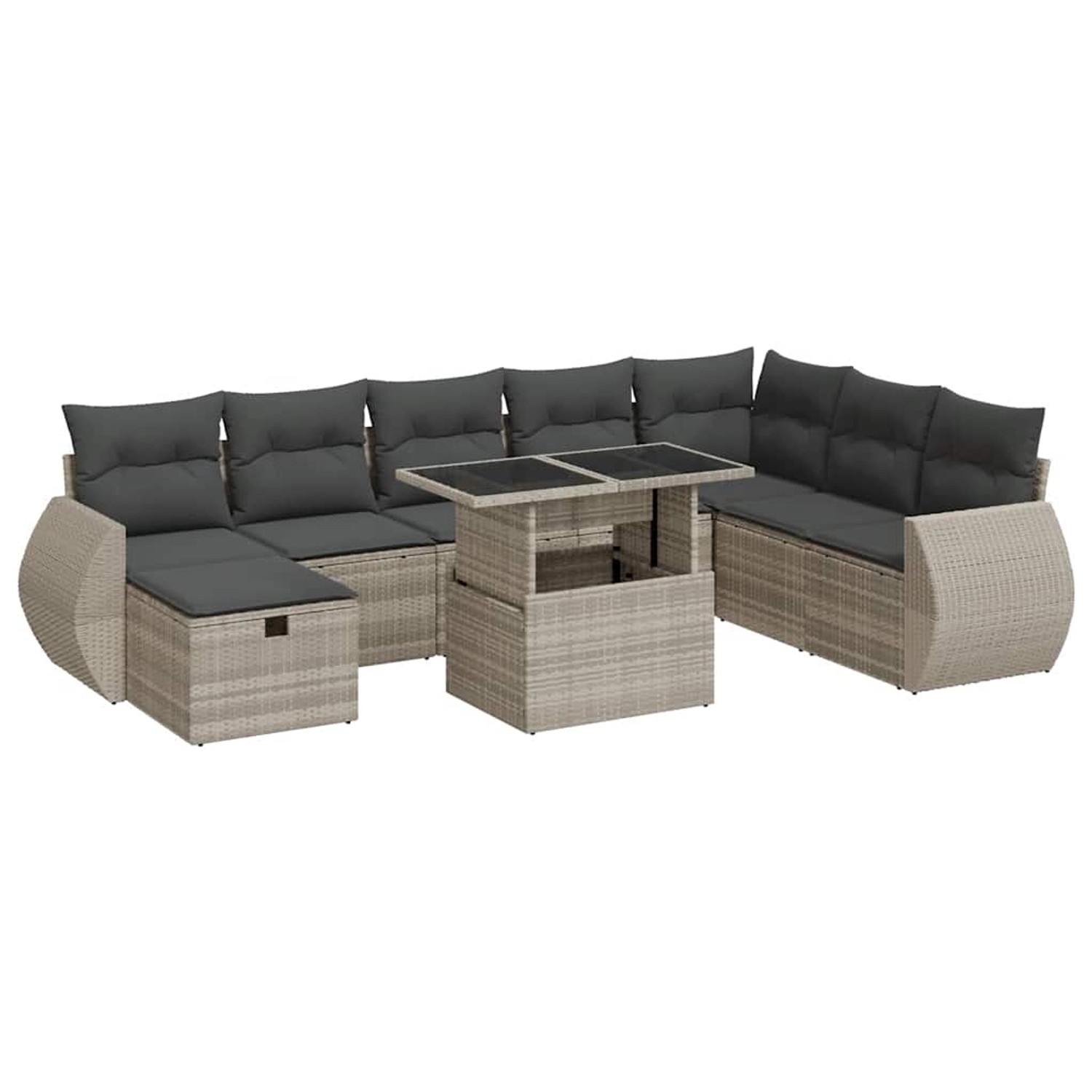 vidaXL 9-Tlg Garten-Sofagarnitur mit Kissen Hellgrau Poly Rattan 3327922 günstig online kaufen