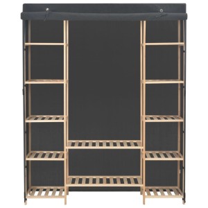 Grauer vidaXL Kleiderschrank (135x40x170 cm) mit Stoffbezug und Holzregalen.