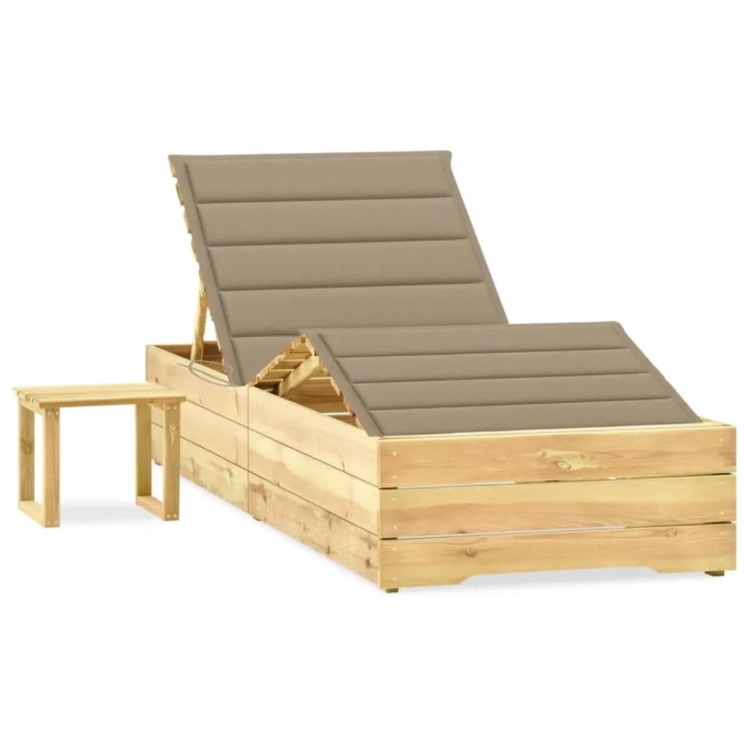 Furnicato Garten-sonnenliege Aus Imprägniertem Kiefernholz Mit Tisch Und Auflage 198x90x 30-75  Cm Beige