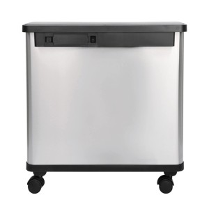 SVITA Sensor-Mülleimer 54L aus Edelstahl, silber, mit 3 Fächern, schwarzem Sensordeckel und Rollen.