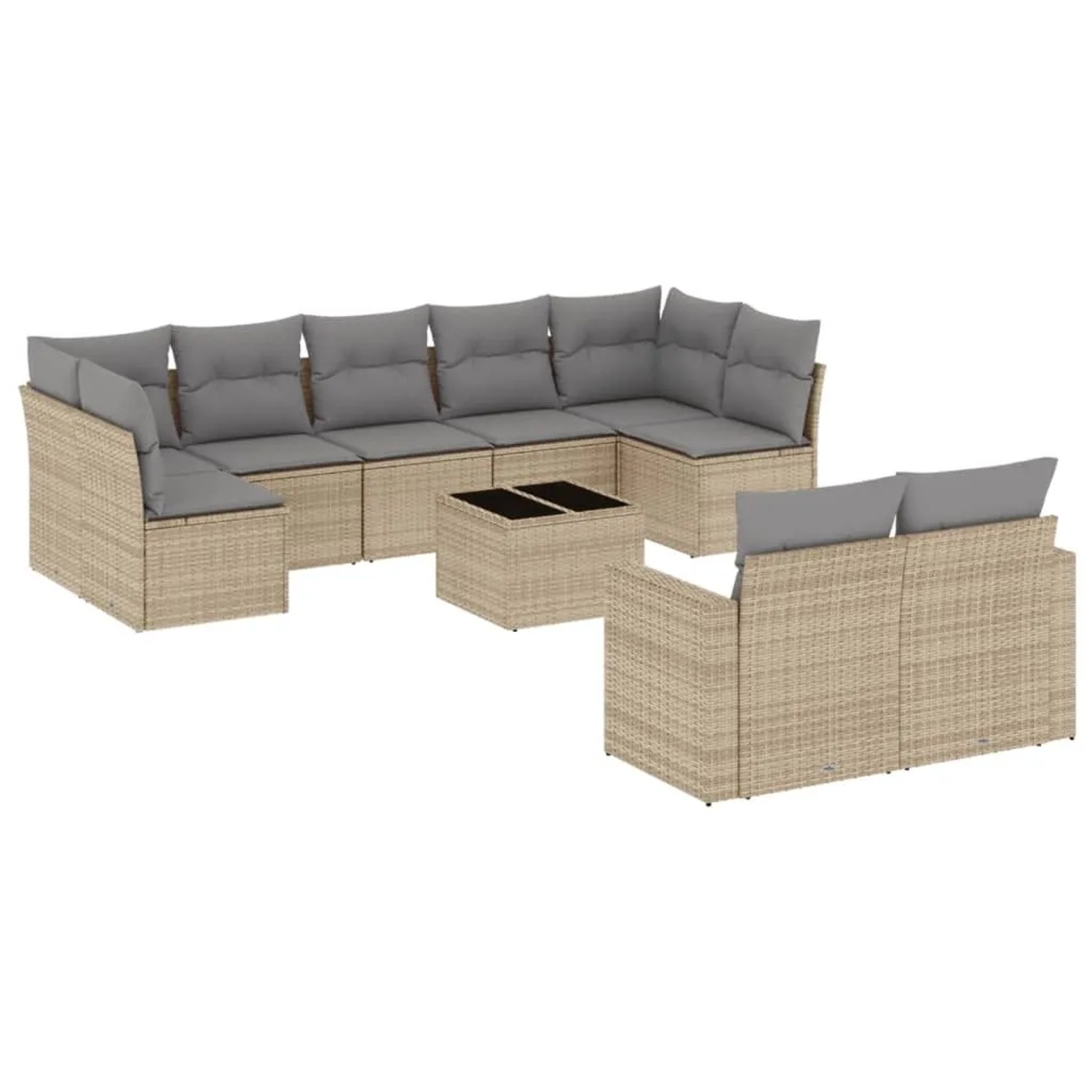 vidaXL 10-Tlg Garten-Sofagarnitur mit Kissen Beige Poly Rattan 3251766