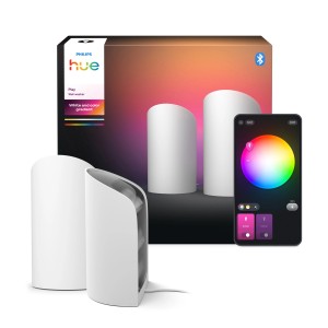 Philips Hue Play Wallwasher Doppelpack, weiße LED-Leuchten mit Farbwechsel und App-Steuerung.