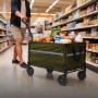 Grüner Relaxdays Bollerwagen aus Stahl, faltbar, mit Lebensmitteln im Supermarkt.