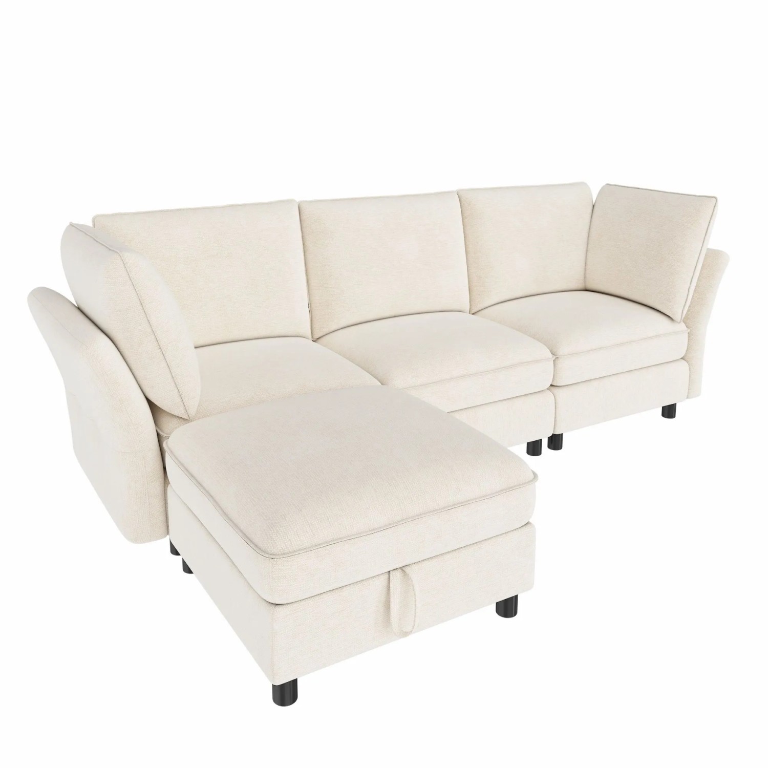 Merax Ecksofa L Form Modular Stauraum Hocker Chenille Beige