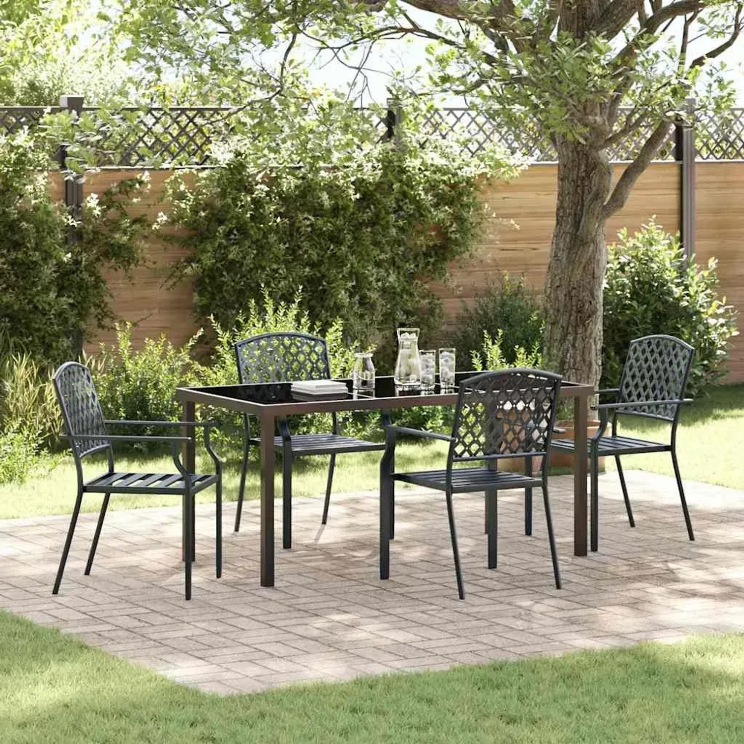 vidaXL 5-teiliges Garten-Esszimmer Set aus Stahl in Anthrazit für 4 Personen.