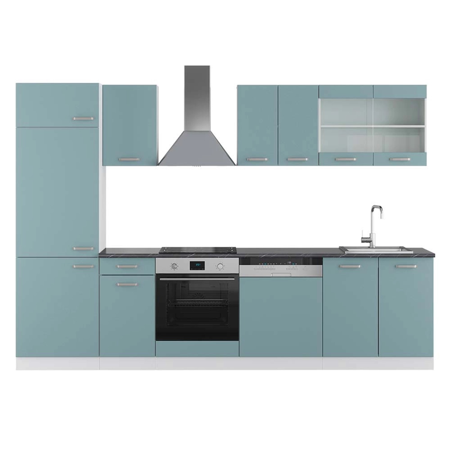 Vicco R-Line Küchenzeile Blau-Grau/Weiß 300 cm AP Anthrazit günstig online kaufen