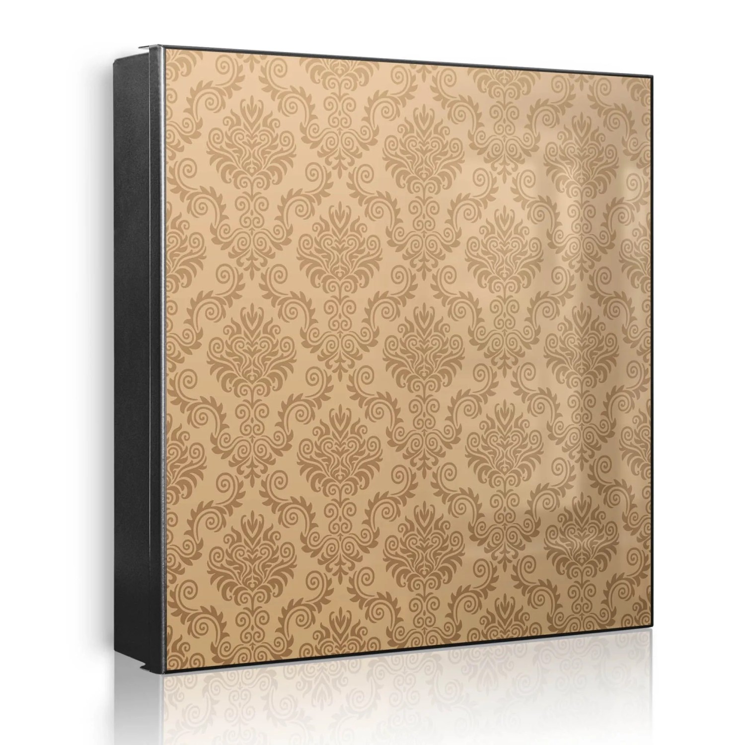 Banjado Großer Schlüsselkasten Metall 30x30cm Schwarz Scharnier Links 50 Haken Beschreibbar Magnetisch Motiv Tapete Beige