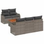 Graues 6-teiliges vidaXL Garten-Sofa-Set aus Poly Rattan mit Tisch und modularem Design.