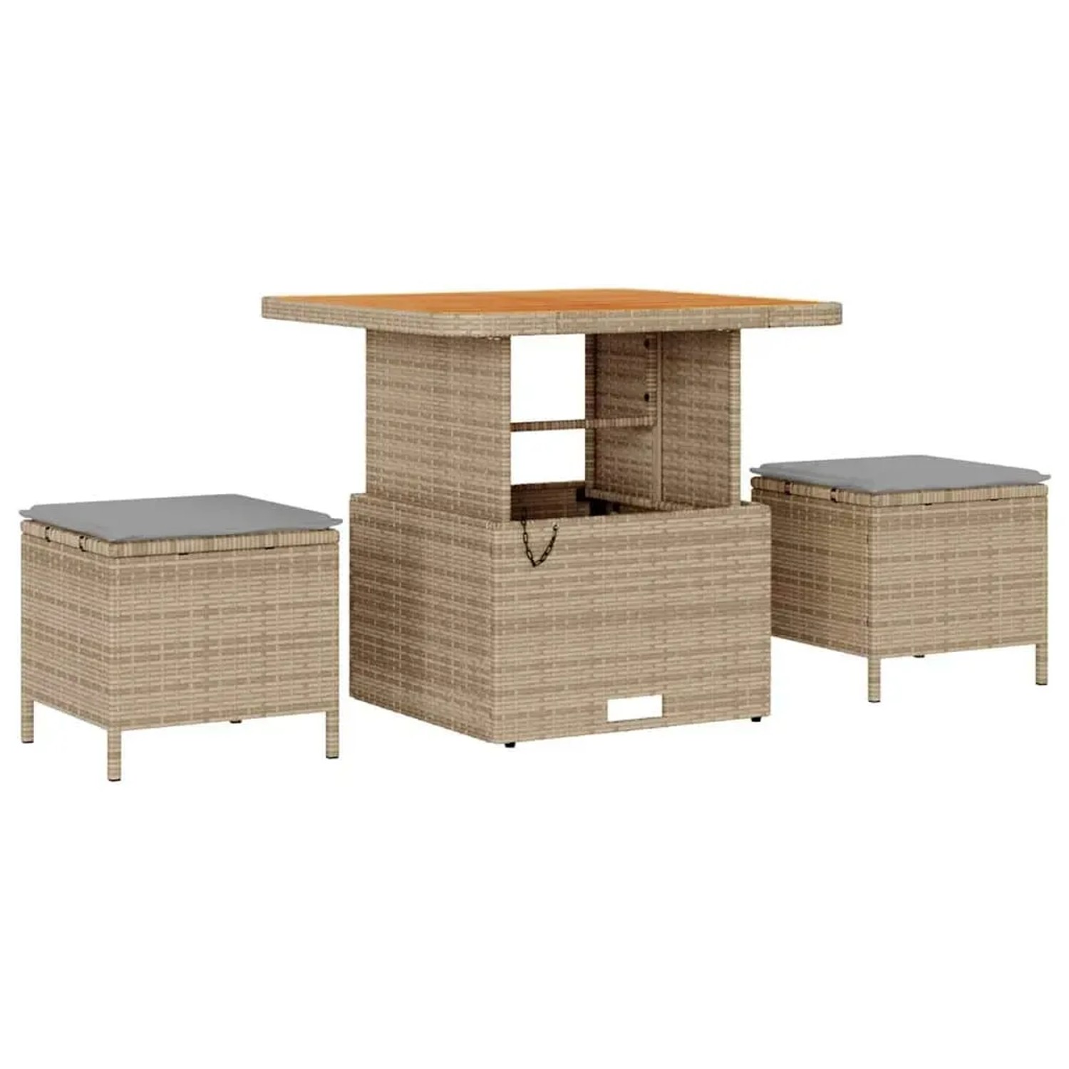 Beiges 12-tlg. vidaXL Garten-Sofa-Set aus Poly Rattan mit Tisch und Hockern inklusive Kissen.