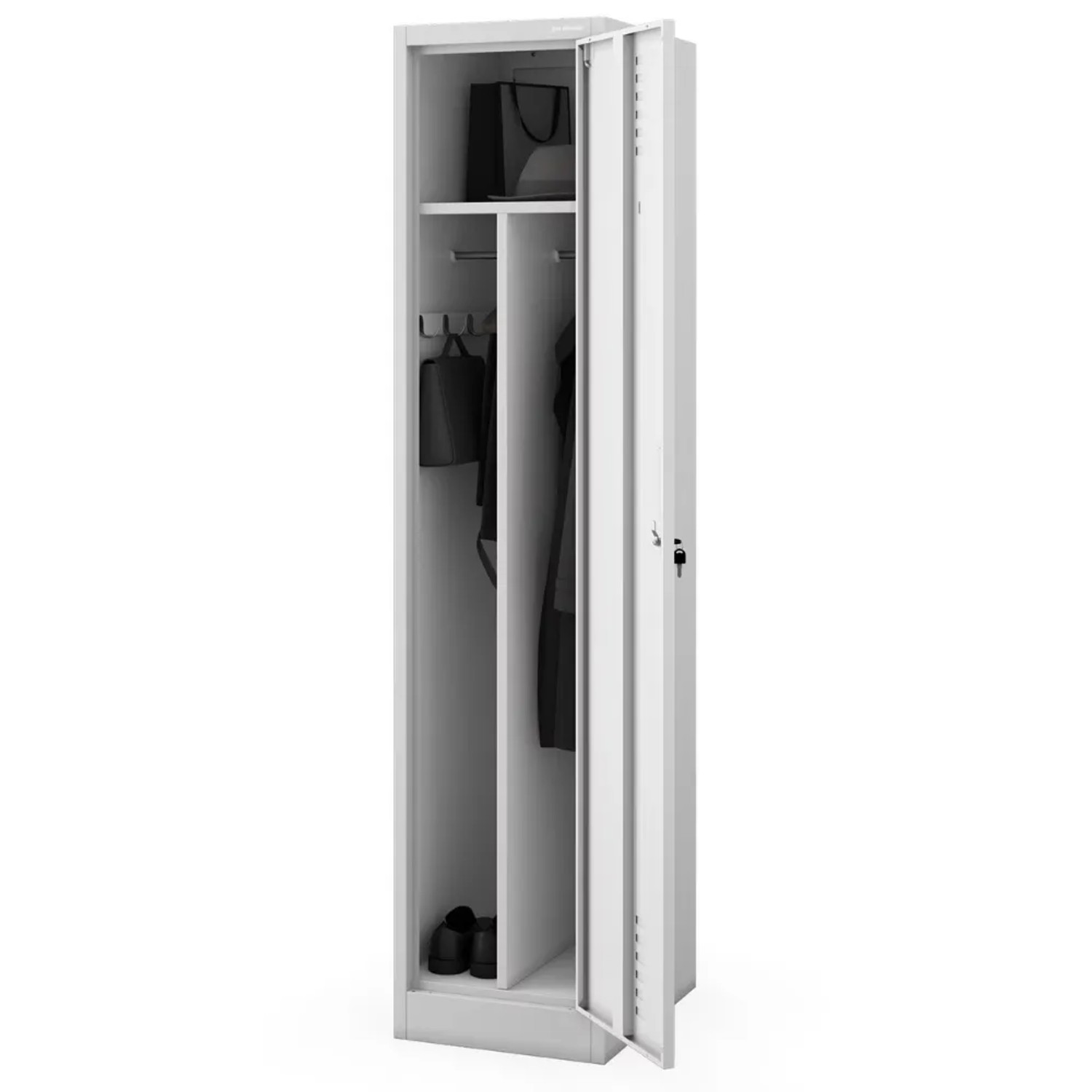 JAN NOWAK Umkleideschrank Spind KACPER 1 Abteil Etikettenhalter Lüftungsschlitze Umkleidespind Metall Schließfachschrank 180x40x50cm Grau