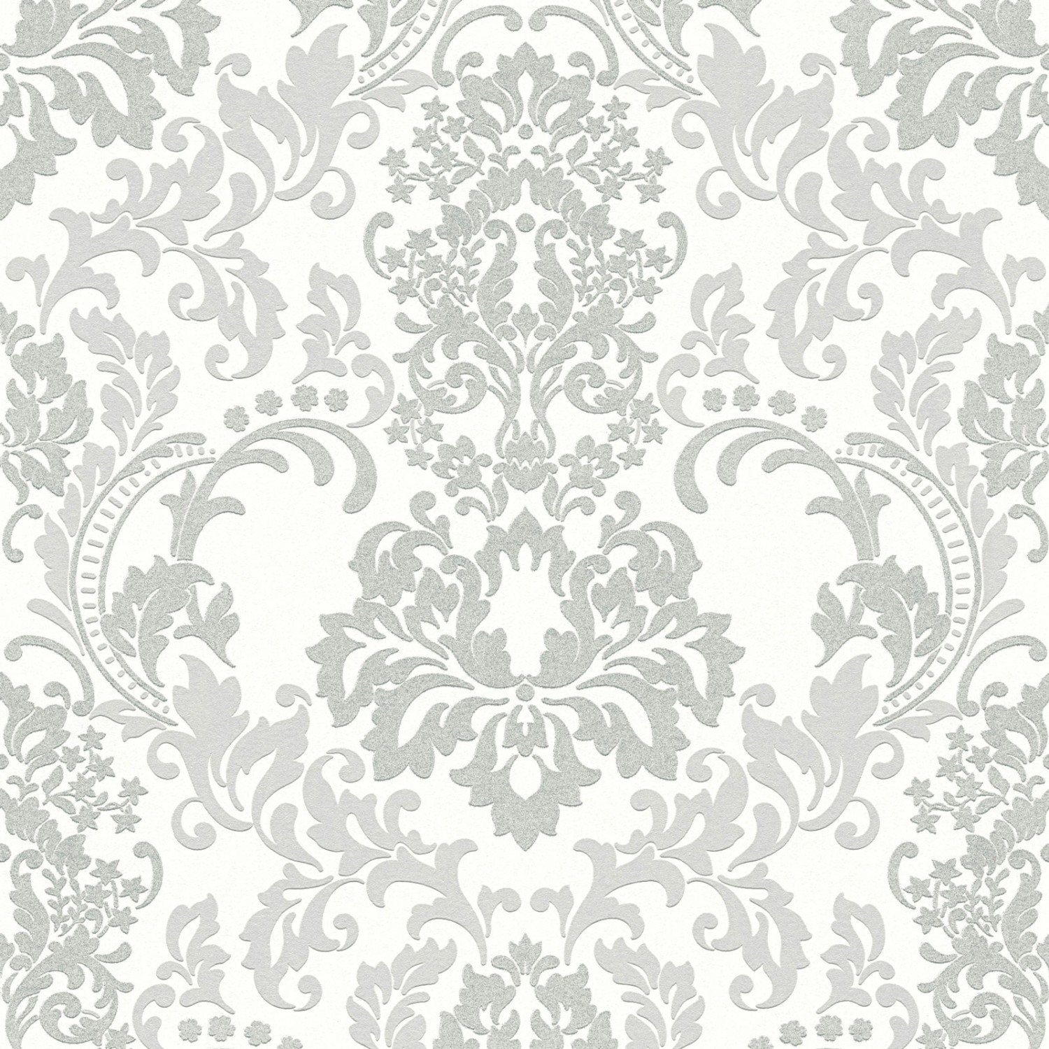 Bricoflor Barock Tapete mit Silber Glitzer Effekt Vlies Barocktapete Weiß Grau Elegant Ornament Vliestapete Edel Ideal für Schlafzimmer und Esszimmer