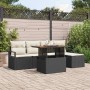 Schwarzes 6-tlg. vidaXL Garten-Sofa-Set aus Poly Rattan mit Tisch und Stauraum.