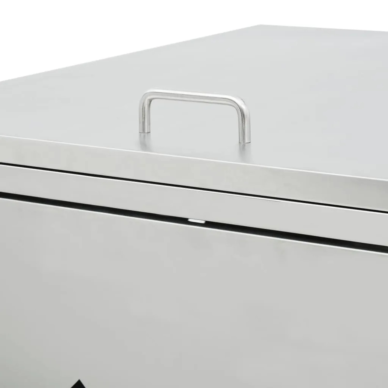 Detailaufnahme: vidaXL Mülltonnenbox für 4 Tonnen, Edelstahl, mit Griff und Belüftungsöffnungen.