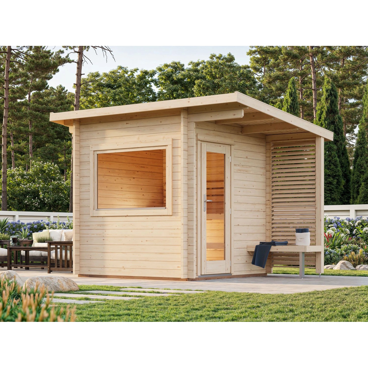 Palmako Sauna Sanna 210 x 210 cm Lackiert Grau-Weiß FSC® günstig online kaufen