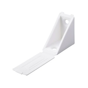 Weißer Hettich Universal-Eckverbinder aus Kunststoff, 40x40x24 mm, mit Abdeckkappe zum Anschrauben.