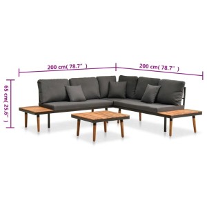 vidaXL 4-tlg. Garten Lounge Set aus Akazienholz mit grauen Auflagen und Tisch.