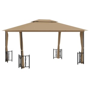 Taupe Pavillon 3x4m mit Doppeldach und Seitenwänden für Garten & Terrasse.