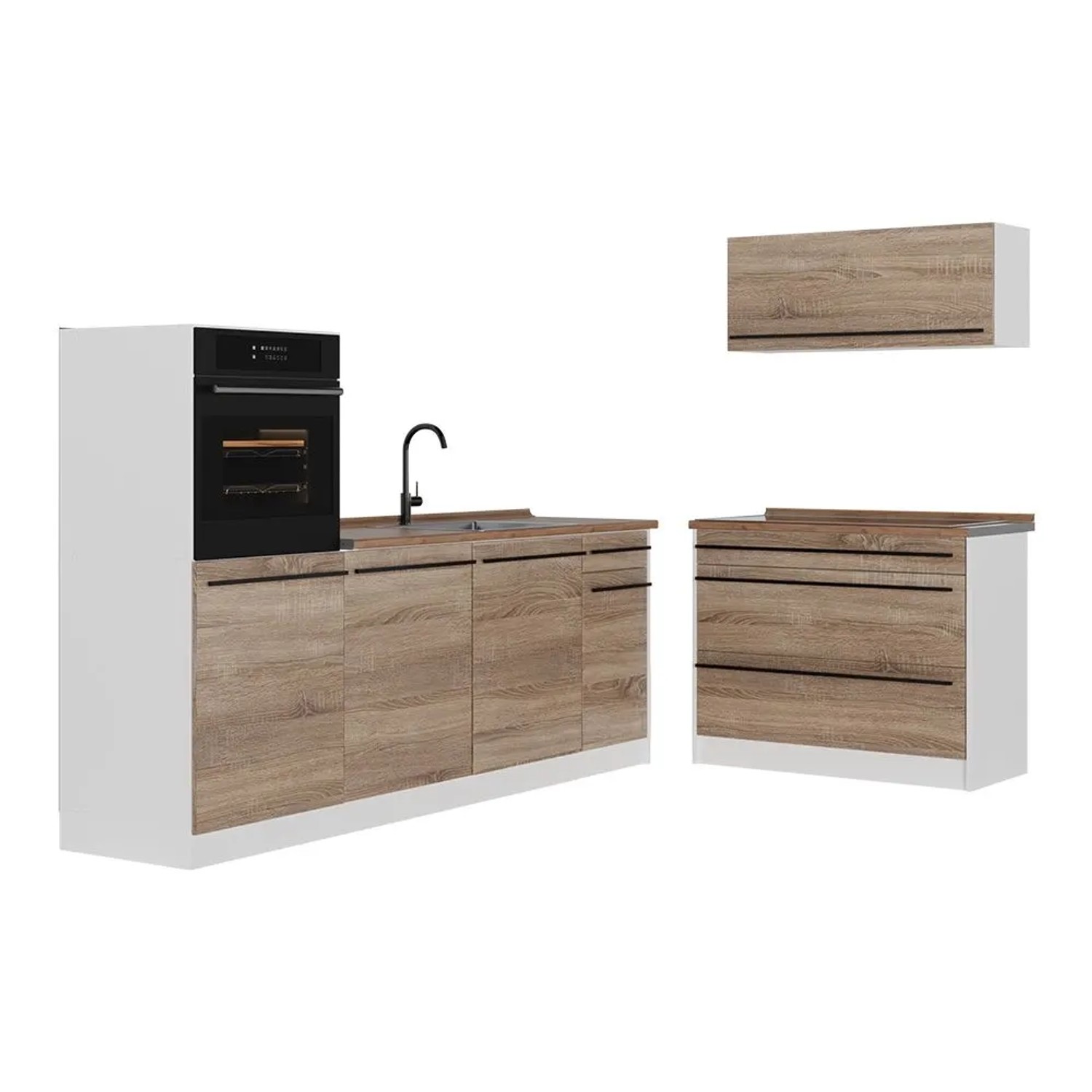 Vicco Küchenzeile R-Line Sonoma/Weiß 220 x 143 Arbeitsplatte Goldkraft Eiche Art Nr 67454