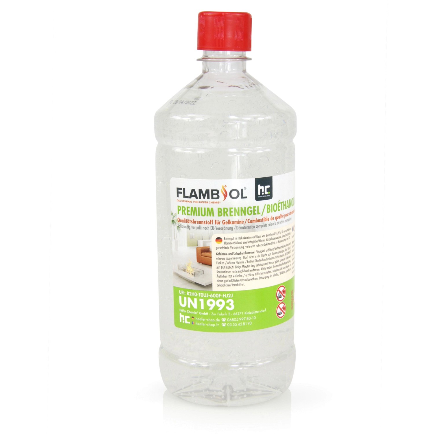 Flasche Flambiol Premium Brenngel, 24x1l, für Kamine & Öfen.