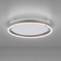 Aluminiumfarbene LED Deckenleuchte Ritus, Ø 40 cm, mit Dimmer und warmweißem Licht.