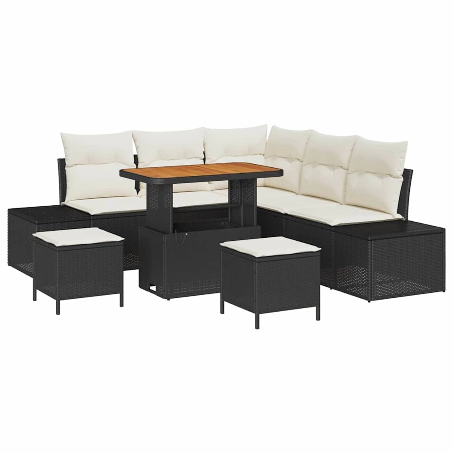 vidaXL 8-Teiliges Garten Sofa Set mit Kissen Schwarz Poly Rattan Akazie 336 günstig online kaufen